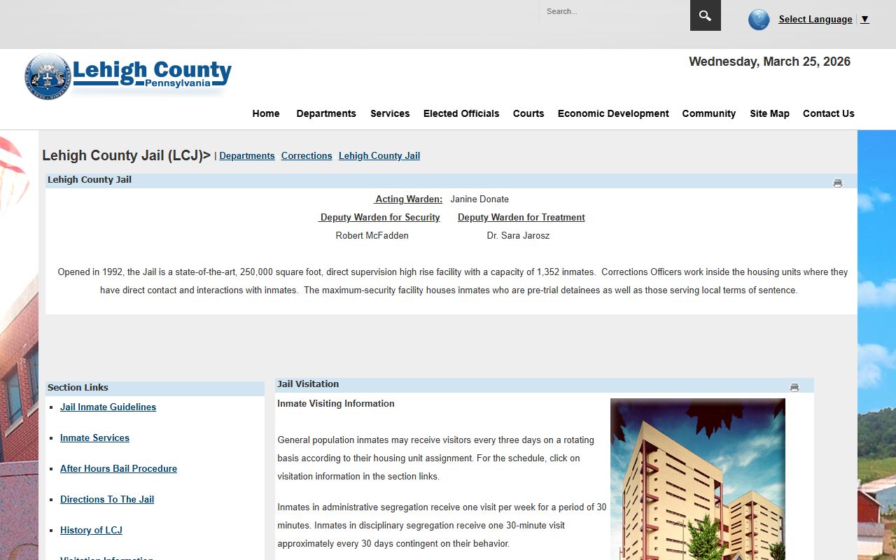 Lehigh County Jail facility for searching the Allentown jail roster