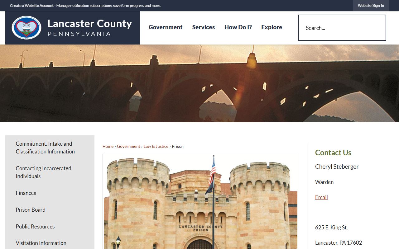 Lancaster County Prison facility holding Lancaster city jail roster inmates