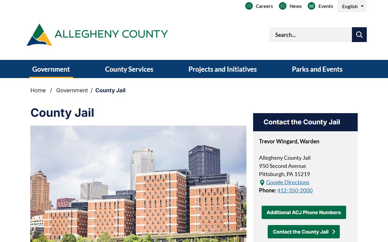 Allegheny County jail website for roster and inmate information