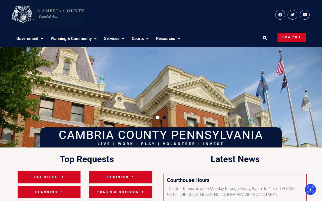 Cambria County government website for jail roster and prison records