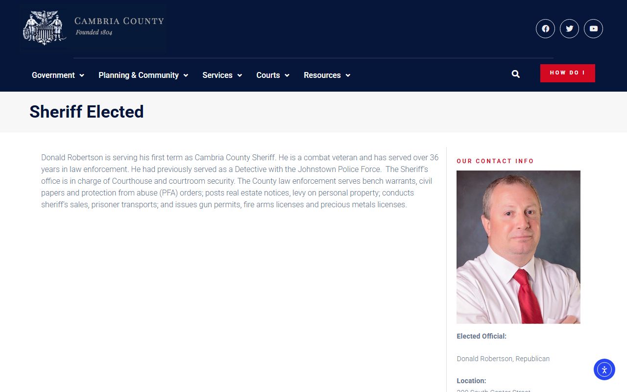 Cambria County Sheriff Office for jail roster and detention records