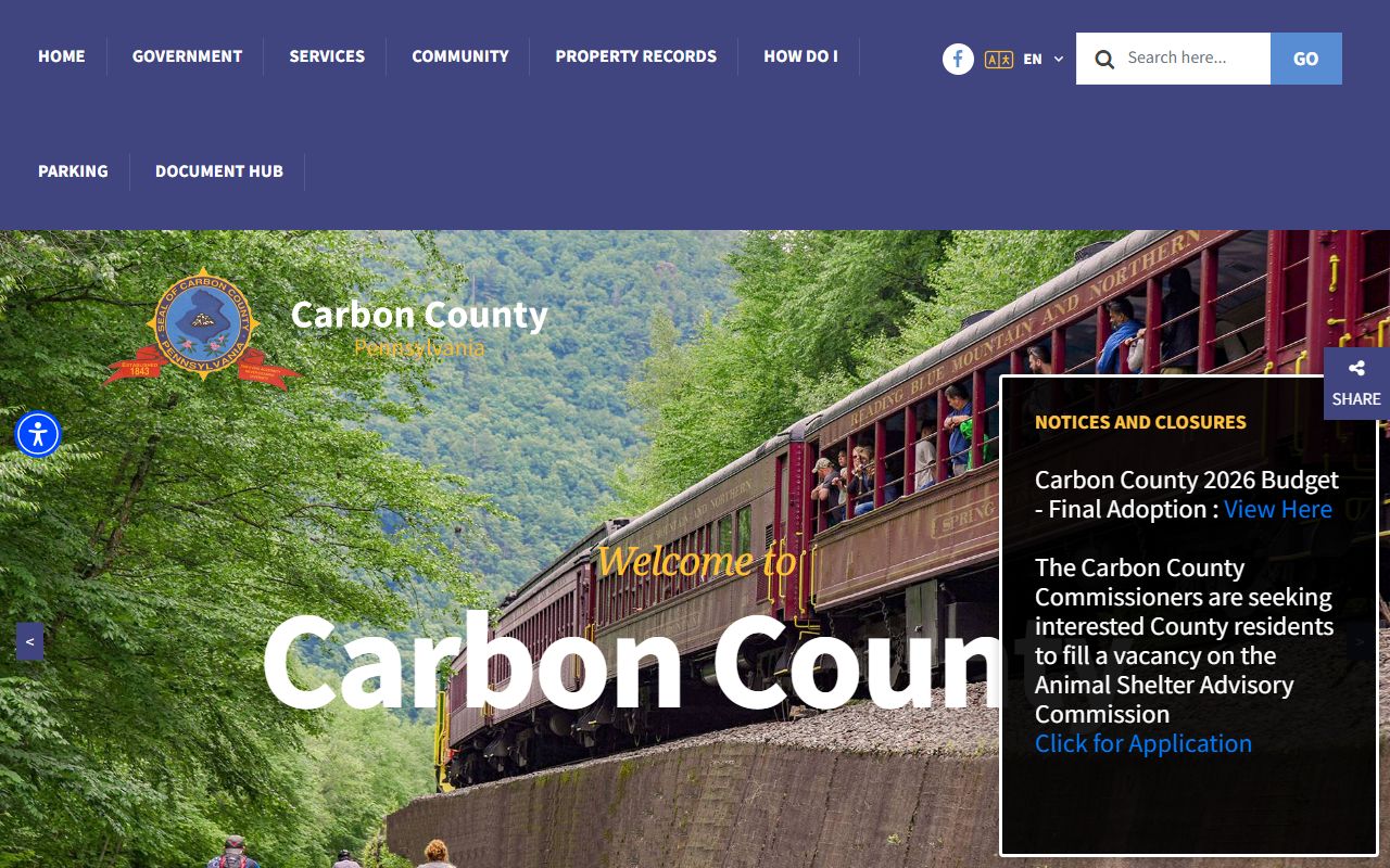 Carbon County government website for jail roster and correctional facility records