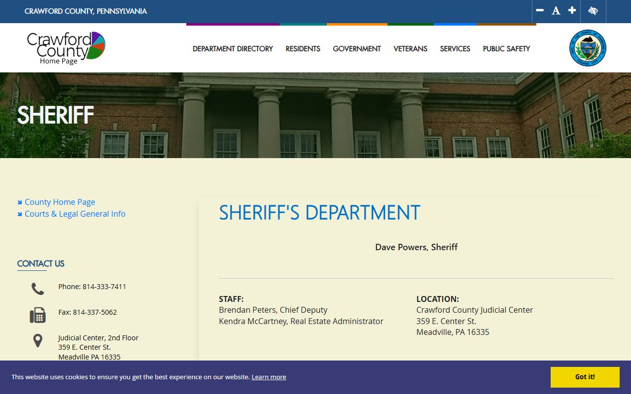 Crawford County Sheriff's Office page for jail roster and law enforcement information