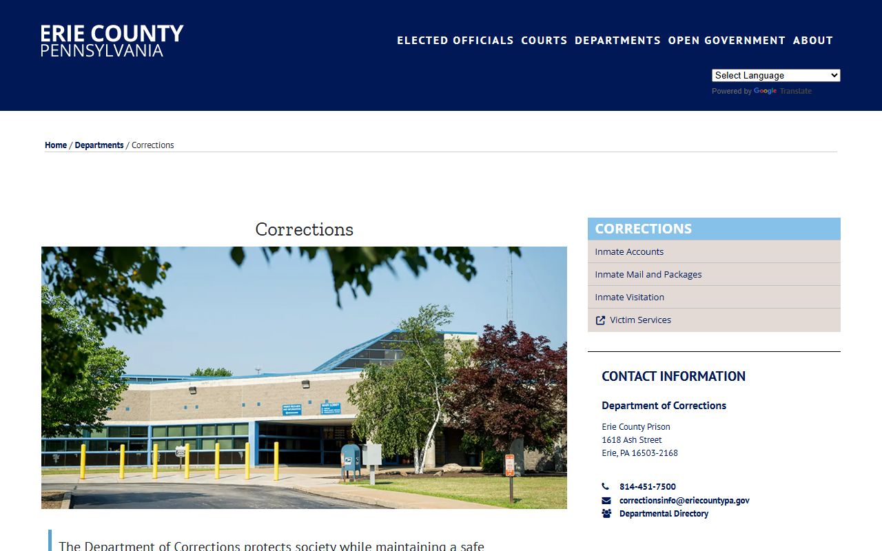 Erie County Department of Corrections website for jail roster and inmate records