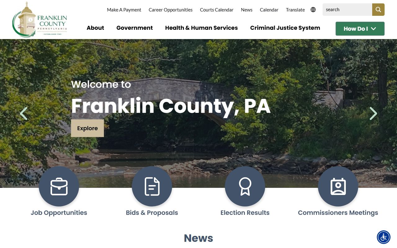 Franklin County Pennsylvania government website for jail roster and inmate records