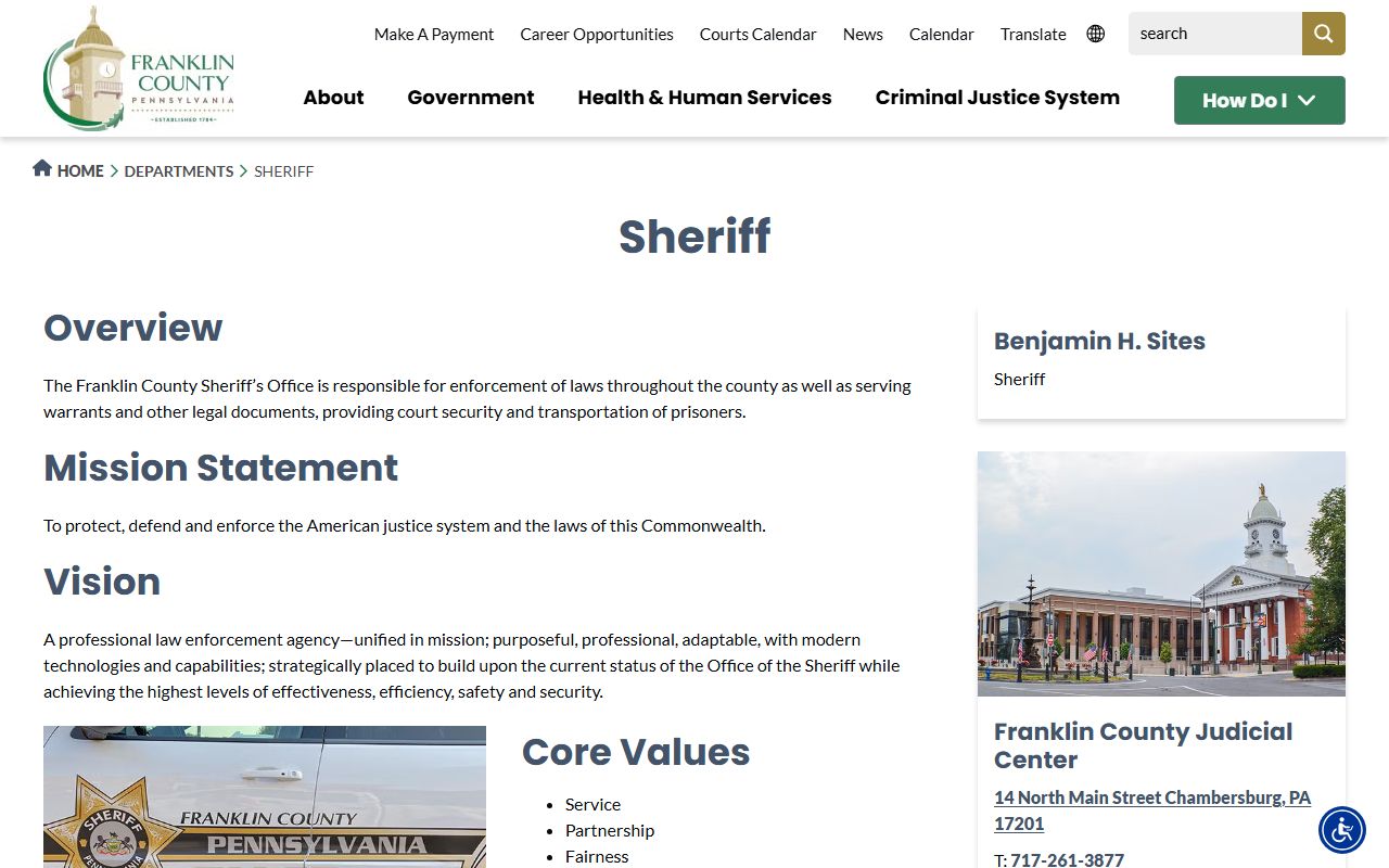 Franklin County Sheriff's Office responsible for maintaining jail roster and booking records