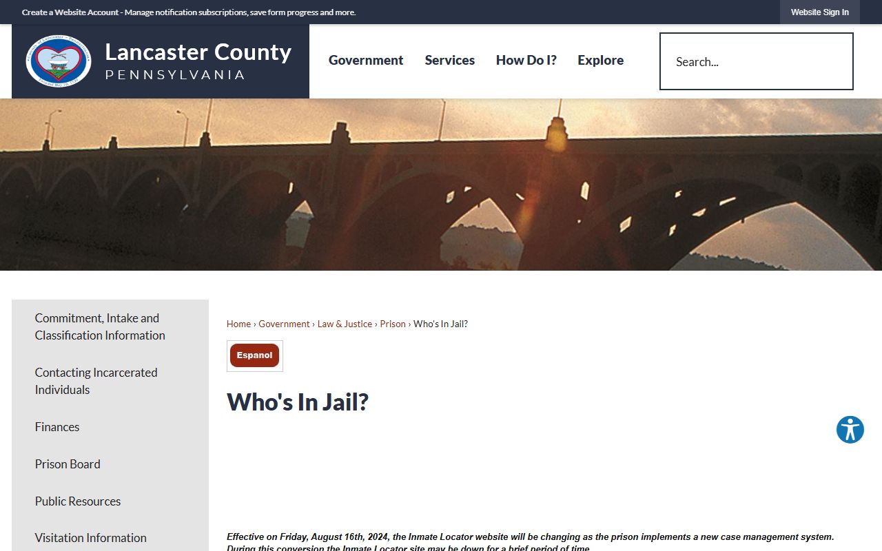 Lancaster County jail inmate lookup search tool
