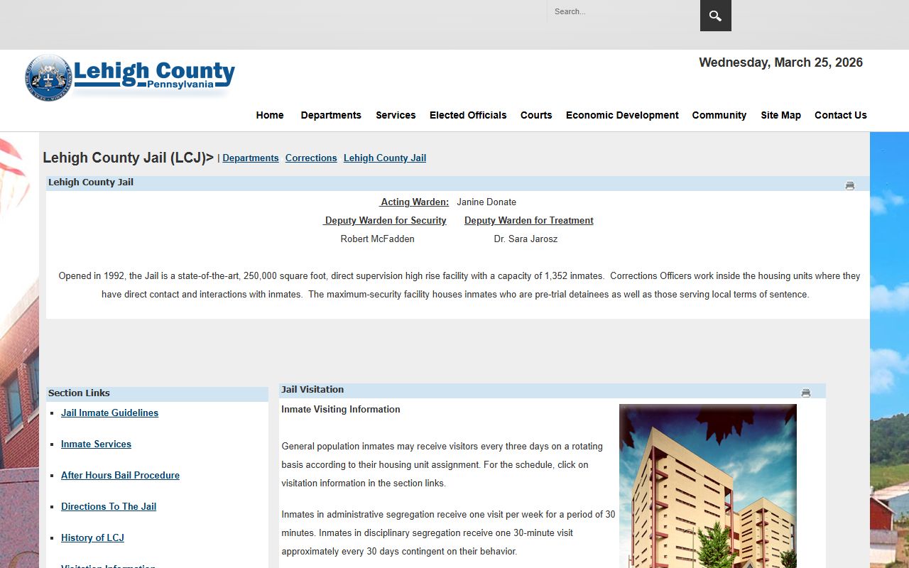 Lehigh County Jail official page for inmate roster and corrections information