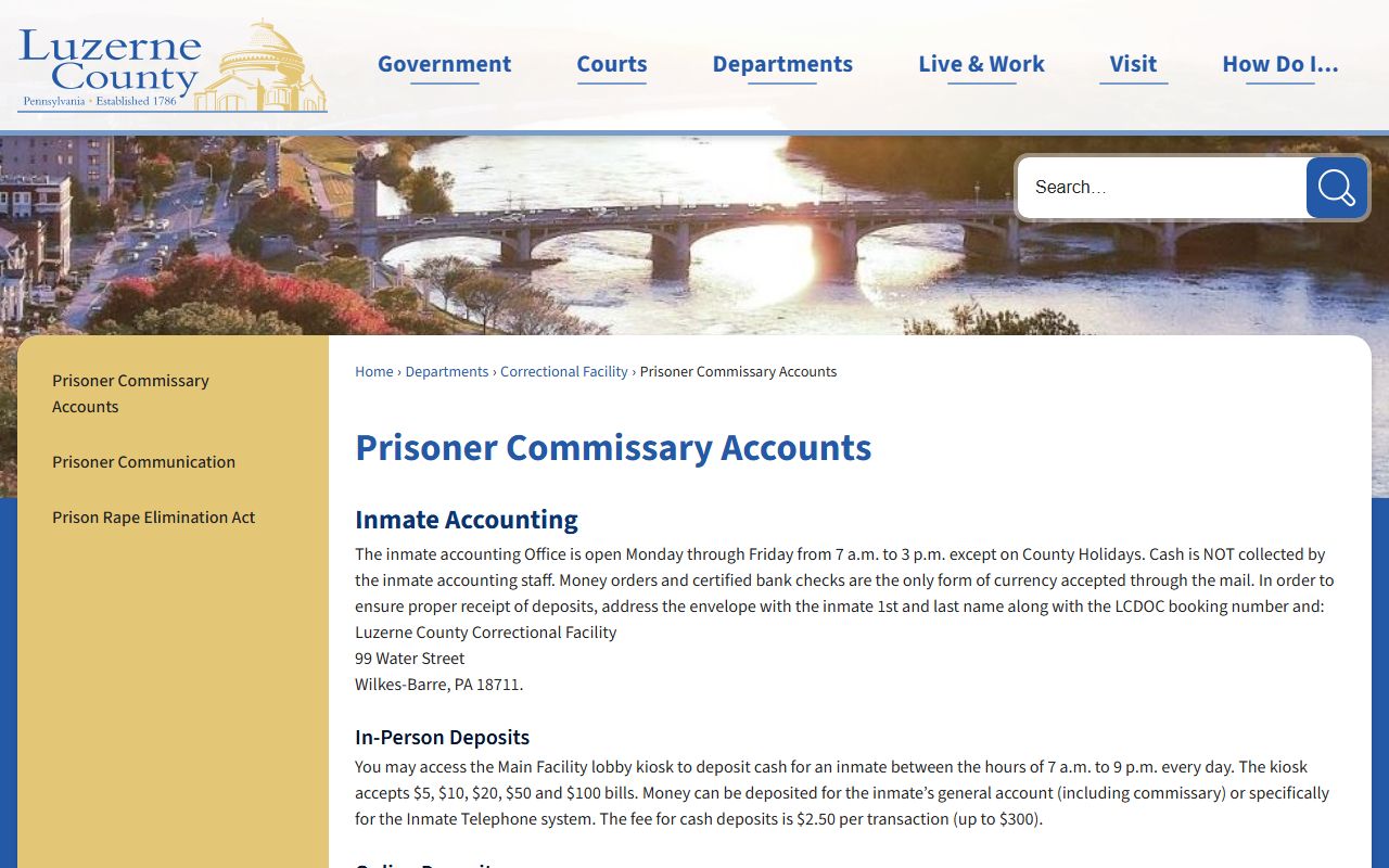 Luzerne County prisoner commissary accounts for inmates at the jail roster