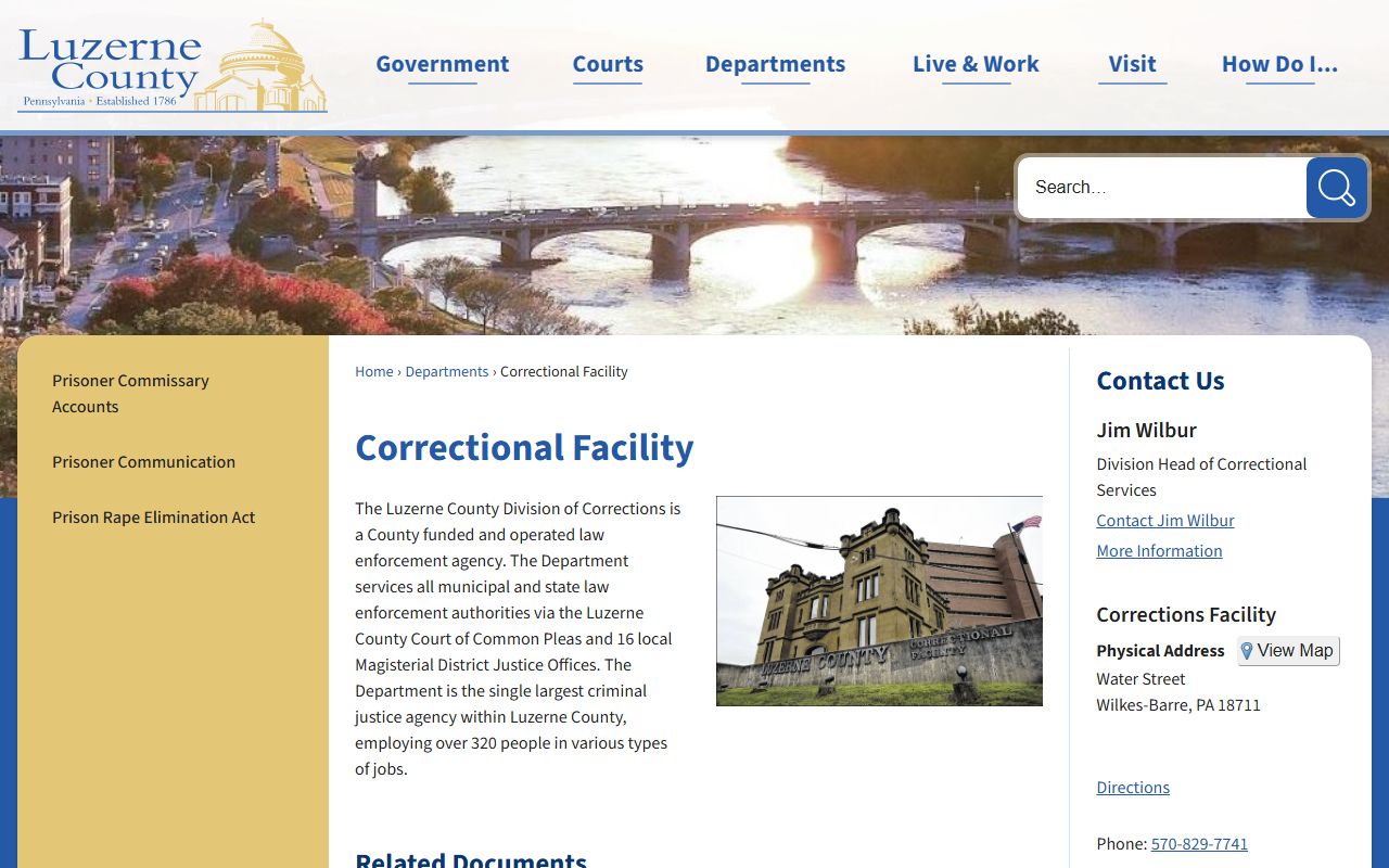 Luzerne County Correctional Facility official page for jail roster lookup