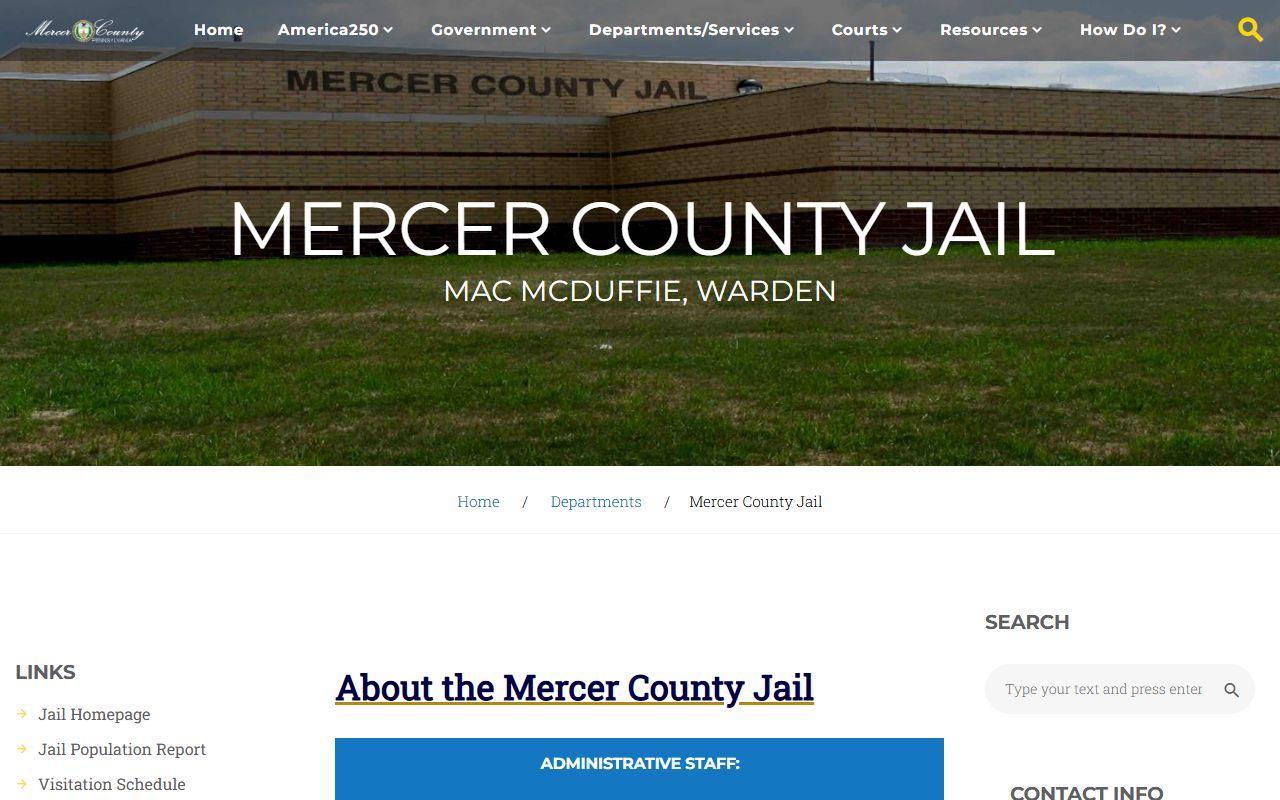 Mercer County Jail website for jail roster and inmate records