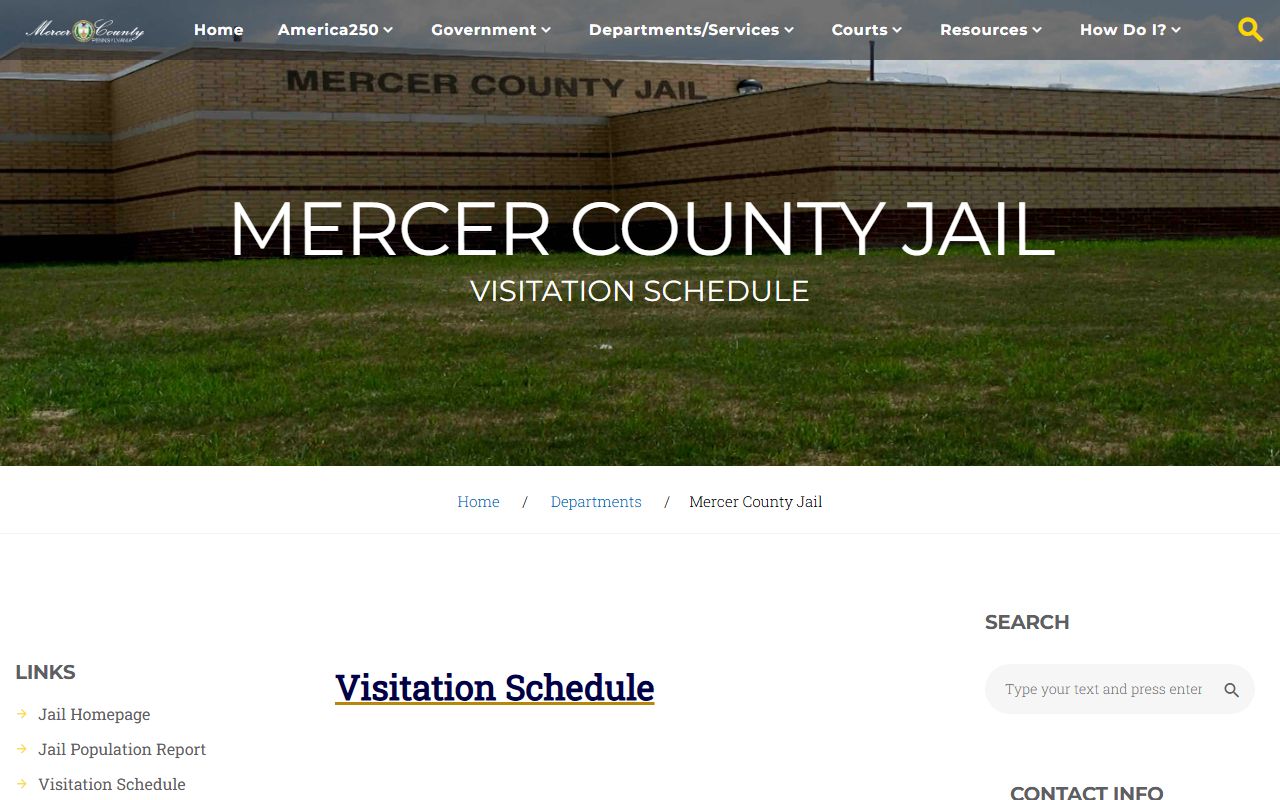 Mercer County Jail visitation schedule and inmate visit rules
