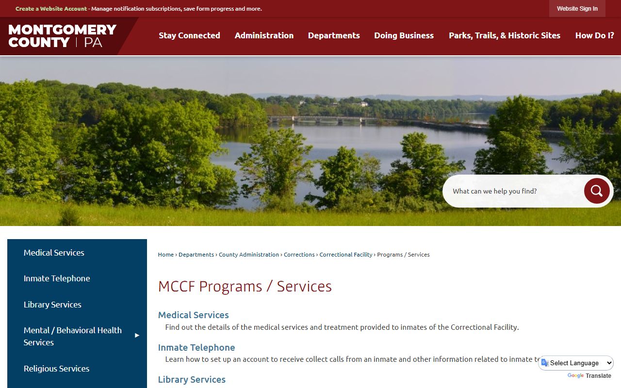 Montgomery County Correctional Facility available services and inmate information