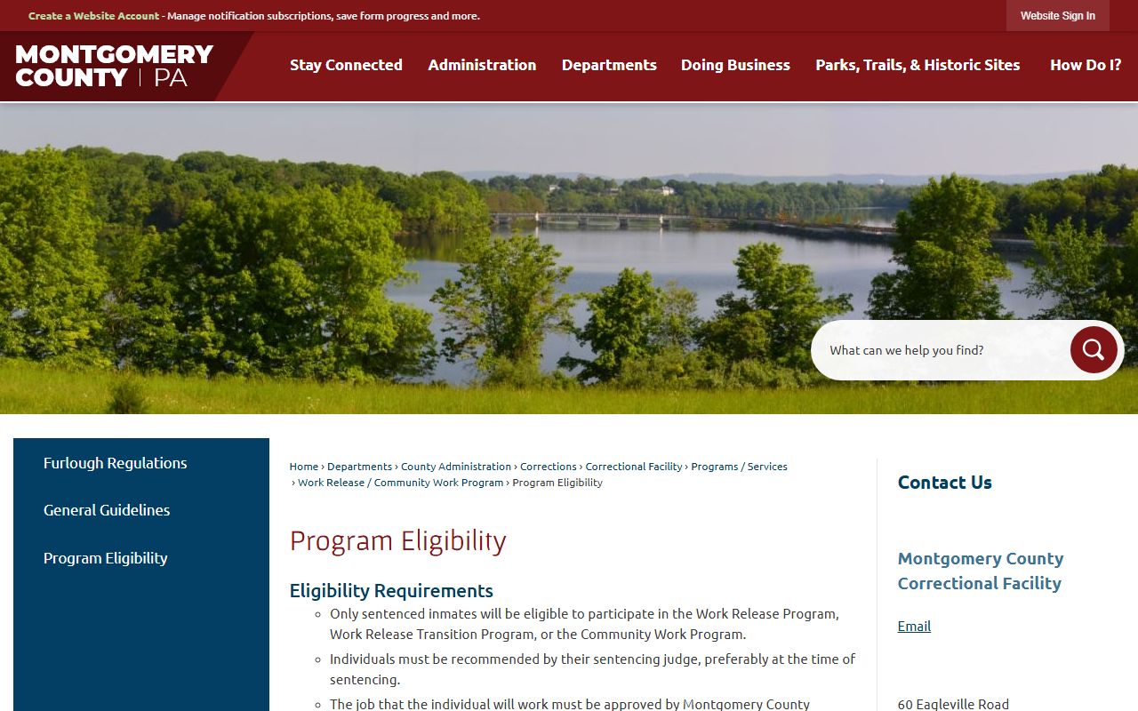 Montgomery County Correctional Facility program eligibility for jail roster inmates