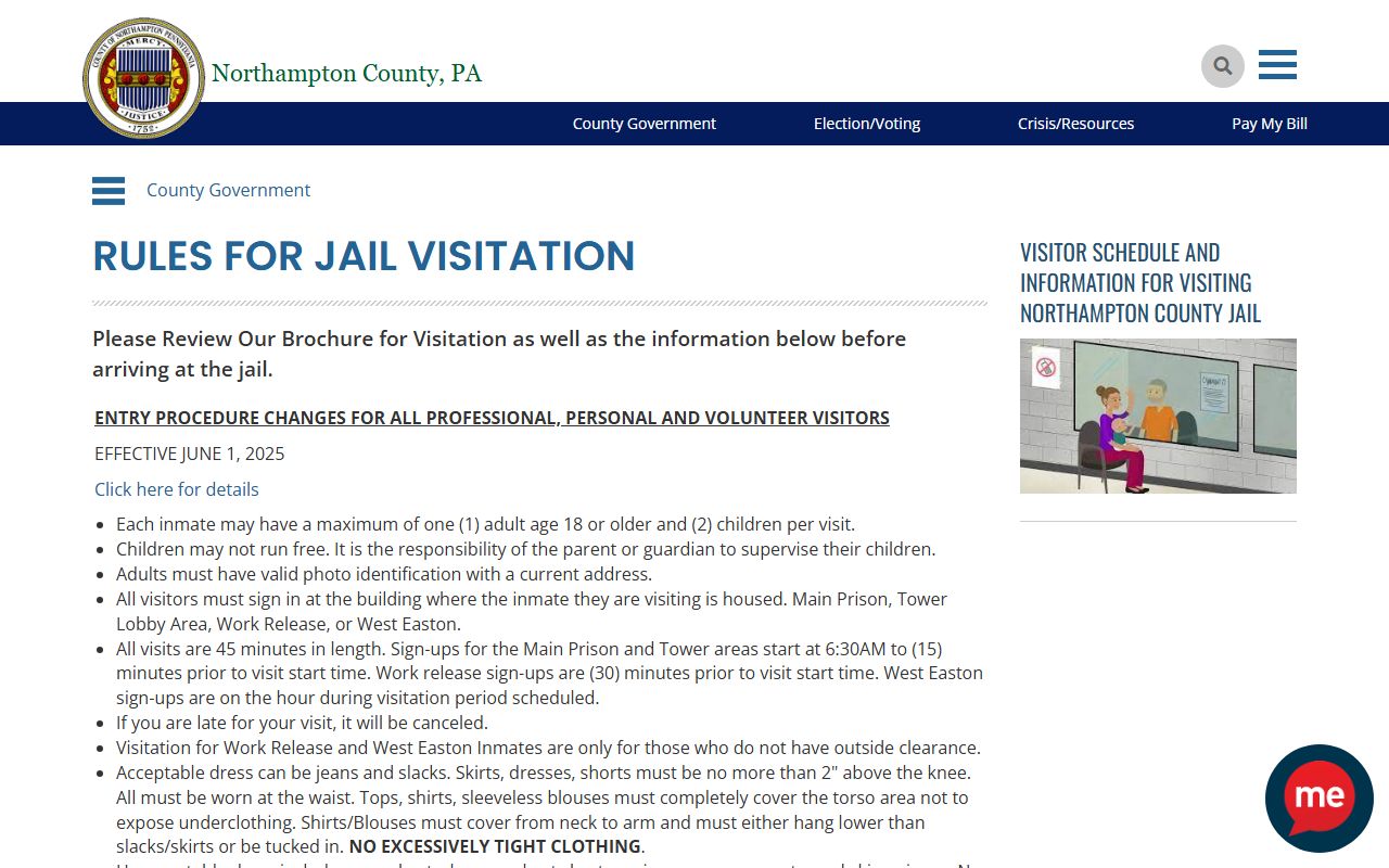 Northampton County Jail visitation rules and schedule for inmate visits