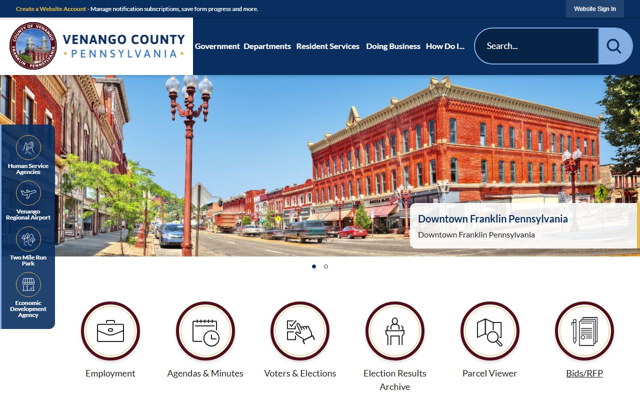 Venango County government website for jail roster and prison information in Franklin Pennsylvania