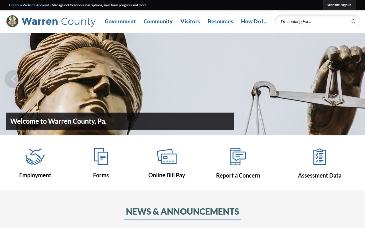 Warren County government website for Sheriff's Office and jail roster information in Warren Pennsylvania