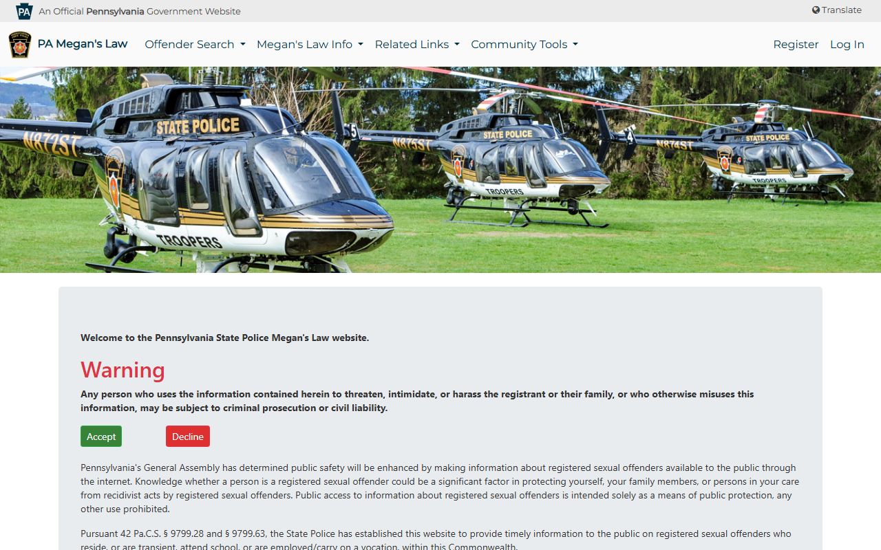 Pennsylvania Megan's Law sex offender registry related to PA jail roster supervision records