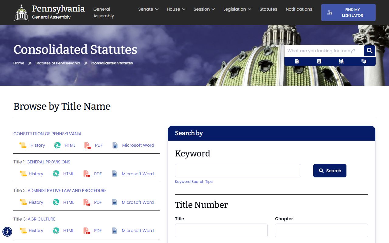 Pennsylvania state statutes page covering criminal history laws tied to PA jail roster record access