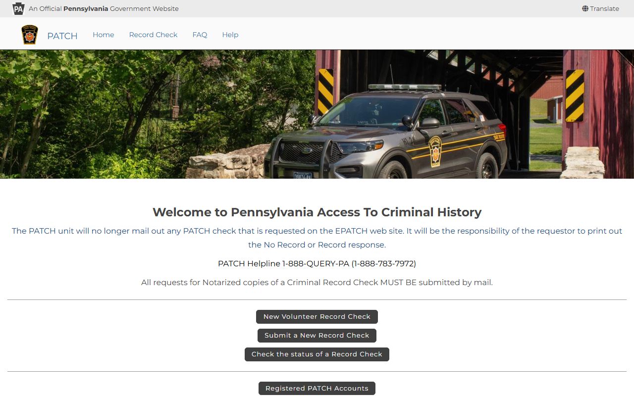 ePATCH system for Pennsylvania criminal history searches tied to jail roster records
